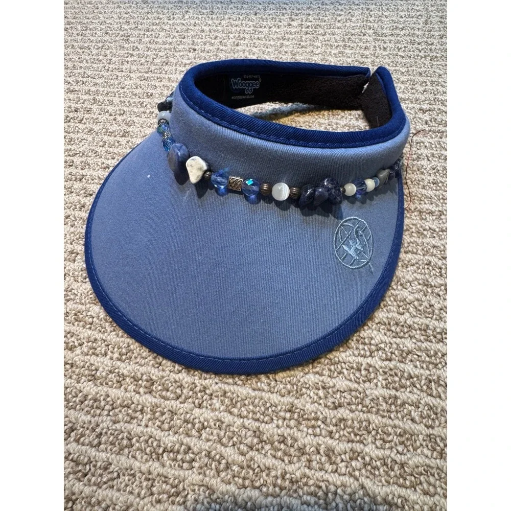 Wooggee Blue Beaded Sun Visor Hat Women Denim Look Beach Golf Tennis‎ Accessory